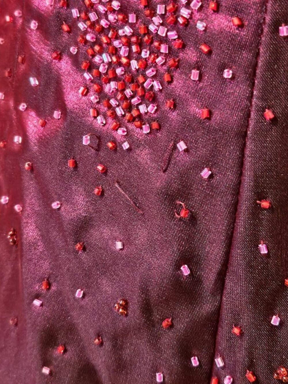 Vintage Sue Wong Nocturne Burgundy Iridescent Taffeta Beaded Gown, Size 4 - Picture 14 of 15